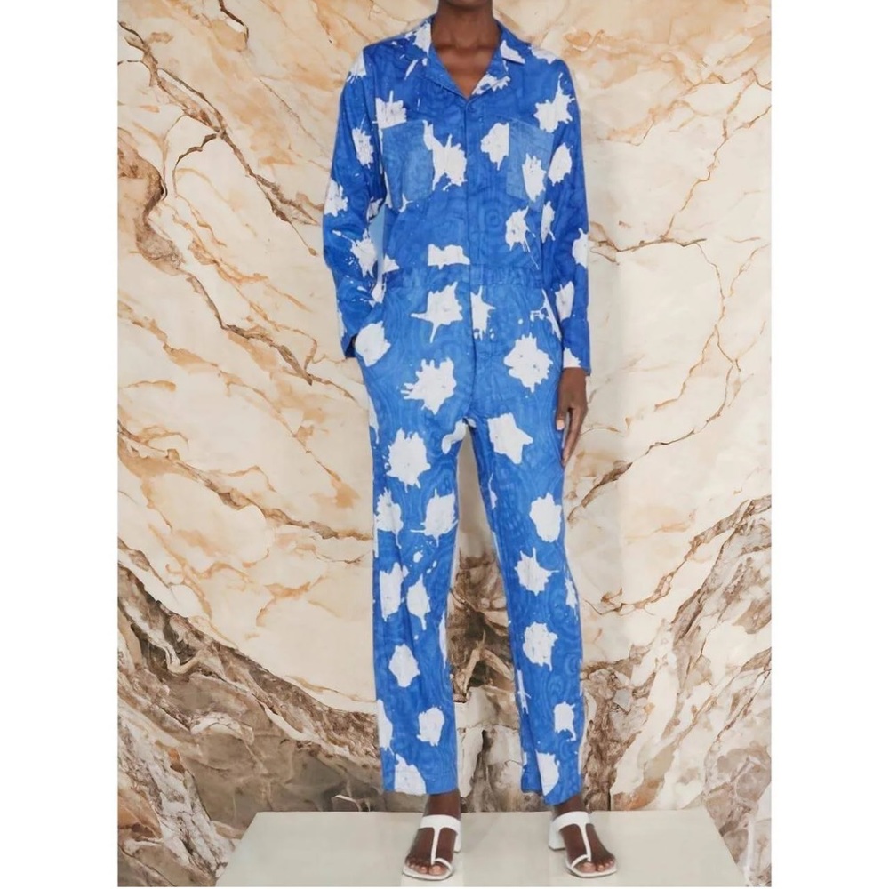 Busayo NWT printed 100% Cotton Utility Bootcut Jumpsuit, front zipper & Pockets.